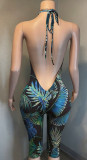 SC Print Halterneck Backless Slim Seventh Jumpsuit YMEF-59055