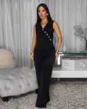 SC Sleeveless Blazer Vest Wide Leg Jumpsuit OSM-4499