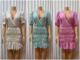 SC Lantern Sleeve Deep V-Neck Mini Dress GMYU-5003