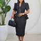 SC Plus Size Short Sleeve Solid Color Midi Dress GATE-624