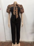 SC Leopard Patchwork Tie Up Jumpsuit OSM-4497