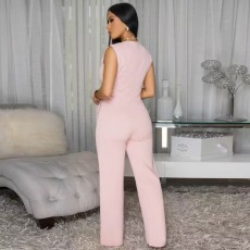 SC Sleeveless Blazer Vest Wide Leg Jumpsuit OSM-4499
