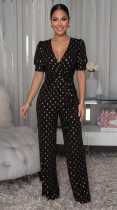 SC Short Sleeve V Neck Wide Leg Jumpsuit OSM-4498
