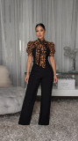 SC Leopard Patchwork Tie Up Jumpsuit OSM-4497