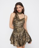 SC Leopard Print Irregular Sling Mini Dress GFMA-TE25185A