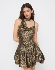 SC Leopard Print Irregular Sling Mini Dress GFMA-TE25185A