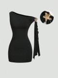 SC Sexy Solid Color Slash Neck Mini Dress GXIY-K25L1835