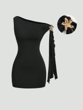 SC Sexy Solid Color Slash Neck Mini Dress GXIY-K25L1835
