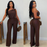 SC Slash Shoulder Solid Color Loose Jumpsuit BY-7578