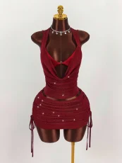 SC Sexy Backless Halterneck Top Bikini Skirt Three Piece Set GXIY-K25L1928