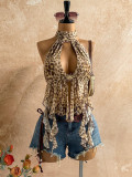 SC Leopard Print Backless Mesh Irregular Tank Top GXIY-K26L2307