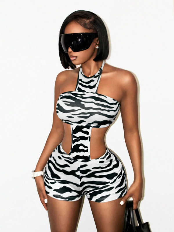 SC Zebra Print Sleeveless Backless Romper YWXS-K26L2132