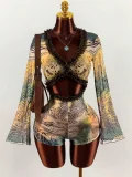 SC Lace Patchwork Leopard Print Mesh Romper GXIY-K26L2267