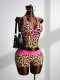 SC Leopard Print V Neck Backless Two Piece Shorts Set GXIY-K26L2219