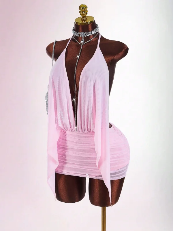 SC Mesh Backless See Through Mini Dress GXIY-K25L1871