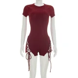SC Solid Color Short Sleeve Rib Mini Dress GDSF-J26RP027