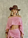 SC Slash Neck Off Shoulder Tie Up Two Piece Skirts Set QYMF-A740