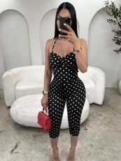 SC Polka Dots Print Sling Seventh Jumpsuit YWXS-K26L2342