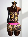 SC Leopard Print V Neck Backless Two Piece Shorts Set GXIY-K26L2219