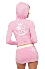 SC Letter Print Zipper Hooded Sport Two Piece Skirt Set YWXS-K26L2126
