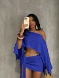 SC Slash Neck Off Shoulder Tie Up Two Piece Skirts Set QYMF-A740