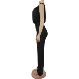 SC Slash Shoulder Solid Color Loose Jumpsuit BY-7578