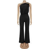 SC Slash Shoulder Solid Color Loose Jumpsuit BY-7578