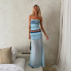 SC Stripe Print Vest Mesh Long Skirt 2 Piece Set XEF-K6S04260A