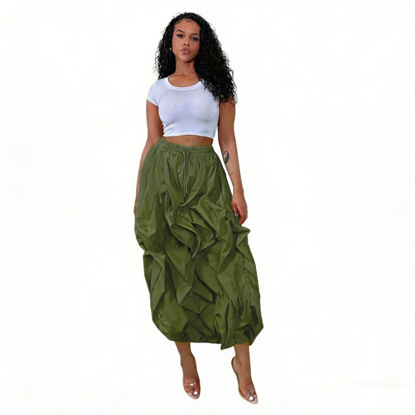SC Solid Color Patchwork Ruched Long Skirts NY-3888