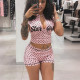 SC Letter Print Short Sleeve Zipper Sport Shorts Suit DLSF-K6S05194A