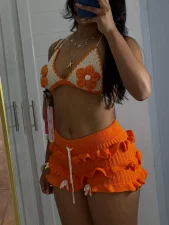 SC Knits Ruffles Tie Up Beach Two Piece Shorts Set CM-60408