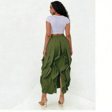 SC Solid Color Patchwork Ruched Long Skirts NY-3888