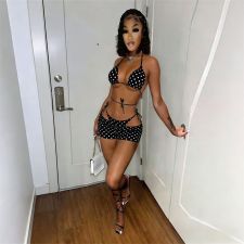 SC Polka Dots Print Bikinis Beach 3 Piece Swimsuit MEM-88696
