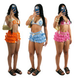 SC Knits Ruffles Tie Up Beach Two Piece Shorts Set CM-60408
