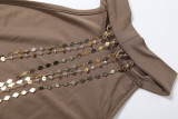 SC Backless Beaded Chain Fit Halterneck Romper XEF-K6Q04496A