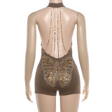 SC Backless Beaded Chain Fit Halterneck Romper XEF-K6Q04496A