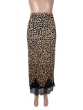 SC Leopard Print Lace Patchwork Long Skirts SHD-8100