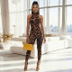 SC Leopard Print Off Shoulder Bodysuit 2 Piece Pants Set GDSF-J26ST077
