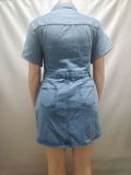 SC Single Breasted Short Sleeve Denim Mini Dress GAKF-60411