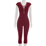 SC Deep V Neck Solid Color Jumpsuit MXBF-J26JP095