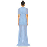 SC Mesh Patchwork Ruched Maxi Dress GSZM-D26DS113
