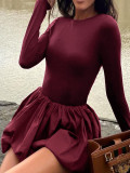 SC Long Sleeve Ruched Puff Dress HNIF-GY288
