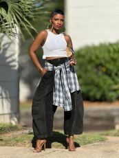 SC Plus Size Plaid Print Two-piece Detachable Jeans GYLN-7039