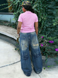 SC Plus Size Fashion Holes Washed Straight Jeans GYLN-9251