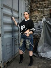 SC Fashion Irregular Raw Edge Fifth Jeans GYLN-7237