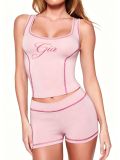 SC Letter Print Square Neck Two Piece Shorts Set GFCF-1463