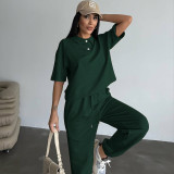 SC Solid Color Short Sleeve Two Piece Pants Set SSNF-211480
