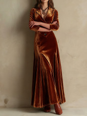 SC Long Sleeve Lapel Slim Maxi Dress XHSY-BQ6203