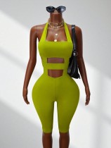 SC Solid Color Halterneck Backless Sport Romper GHYX-TXY5305