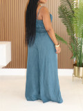 SC Fashion Denim Sling Tops Wide Leg Pant Suit AIL-347